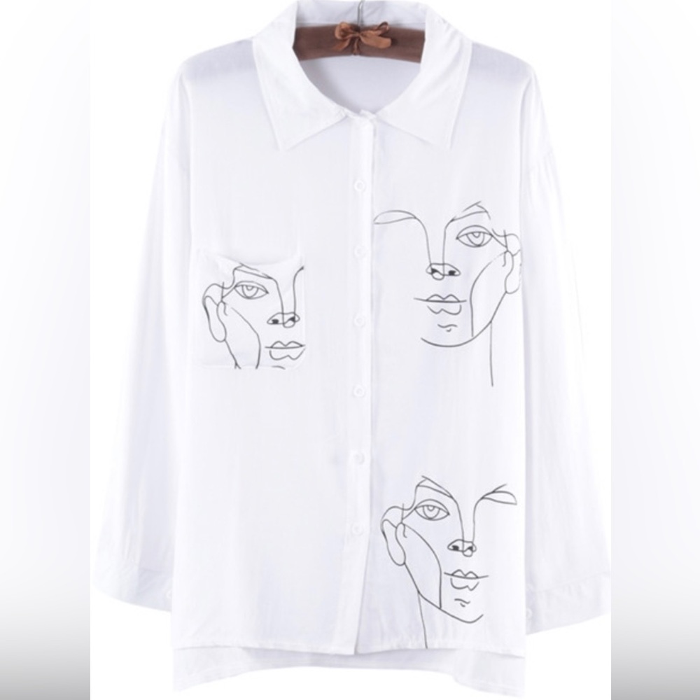 Face Print white buttoned dress shirt